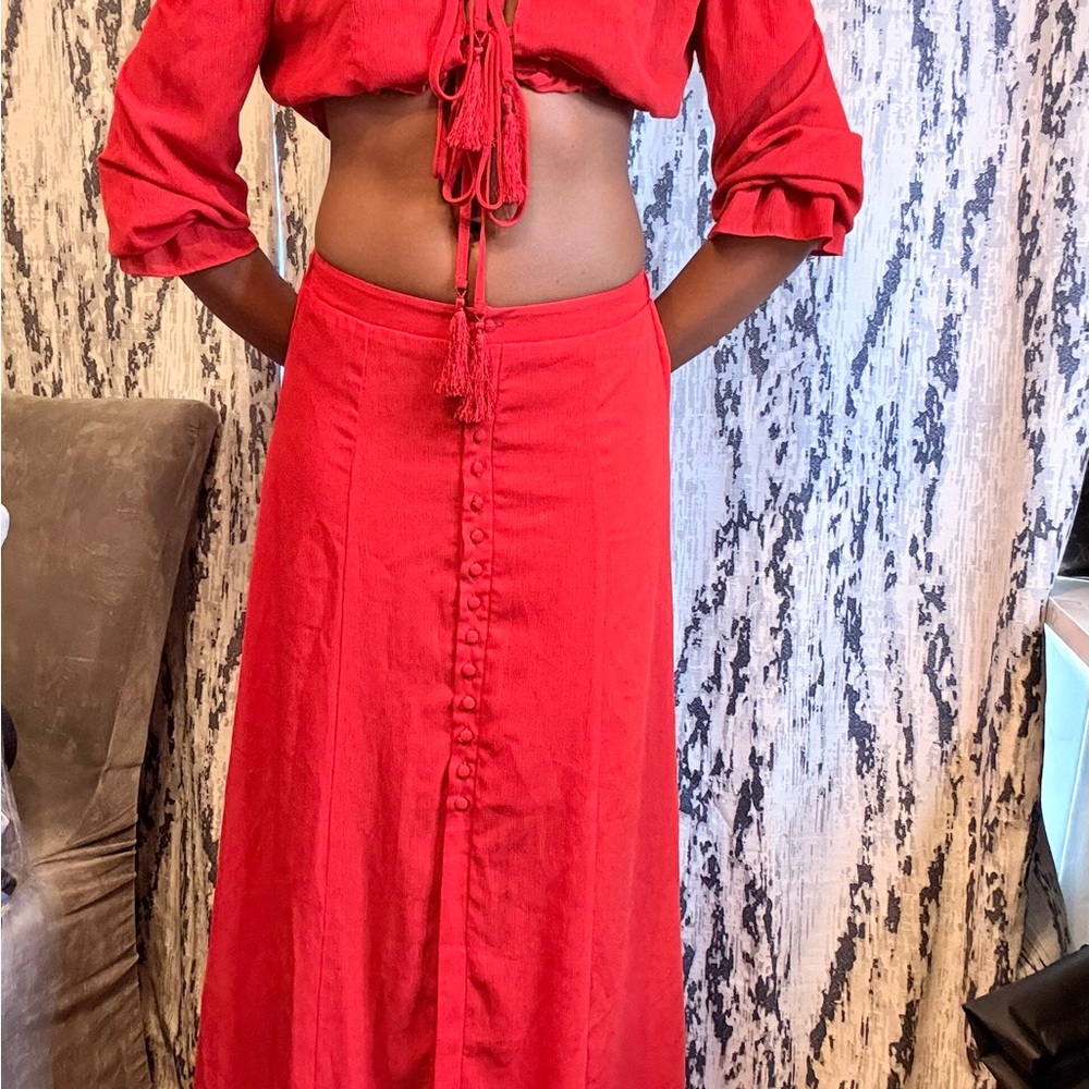 Simple Red Ruffled Smocked Two Piece Set - Picture 9 of 12